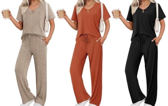 Ekouaer Womens Ribbed Knit Lounge Set