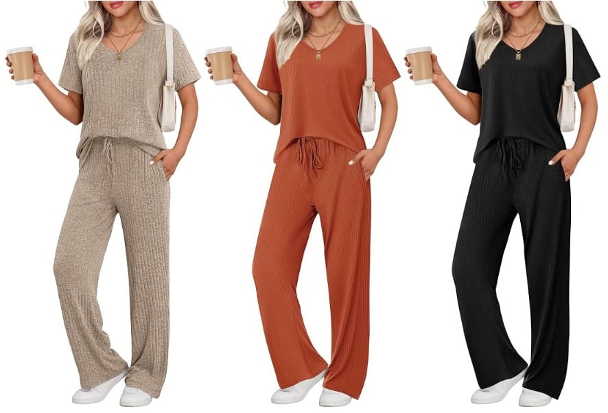 Ekouaer Womens Ribbed Knit Lounge Set