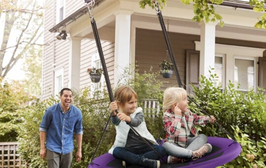 Everyfun 43 Saucer Tree Swing for Kids Adult, 700lbs Weight Capacity, Waterproof Flying Saucer Swing with Adjustable Hanging Straps, Swing Seats for Backyard Outdoor Indoor Playground, Purple