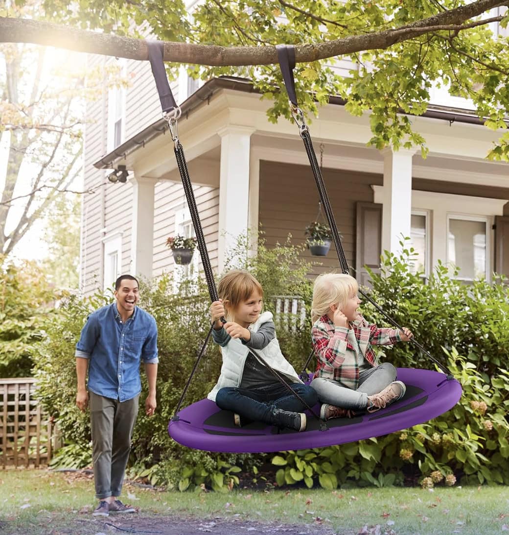 Everyfun 43 Saucer Tree Swing for Kids Adult, 700lbs Weight Capacity, Waterproof Flying Saucer Swing with Adjustable Hanging Straps, Swing Seats for Backyard Outdoor Indoor Playground, Purple Everyfun 43 Saucer Tree Swing for Kids Adult, 700lbs Weight Capacity, Waterproof Flying Saucer Swing with Adjustable Hanging Straps, Swing Seats for Backyard Outdoor Indoor Playground, Purple