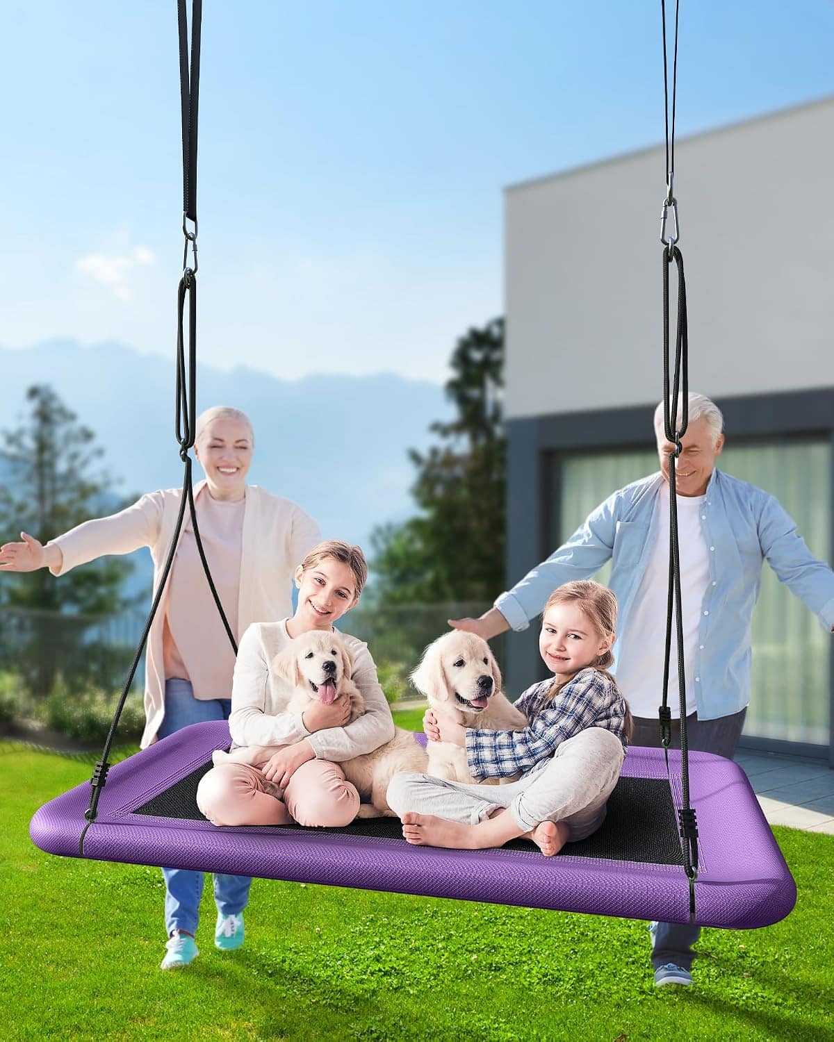 Everyfun Tree Swing for Kids and Adults, 60 Waterproof Rectangle Platform Swing, 700lbs Heavy Duty with Adjustable Straps, Purple 2