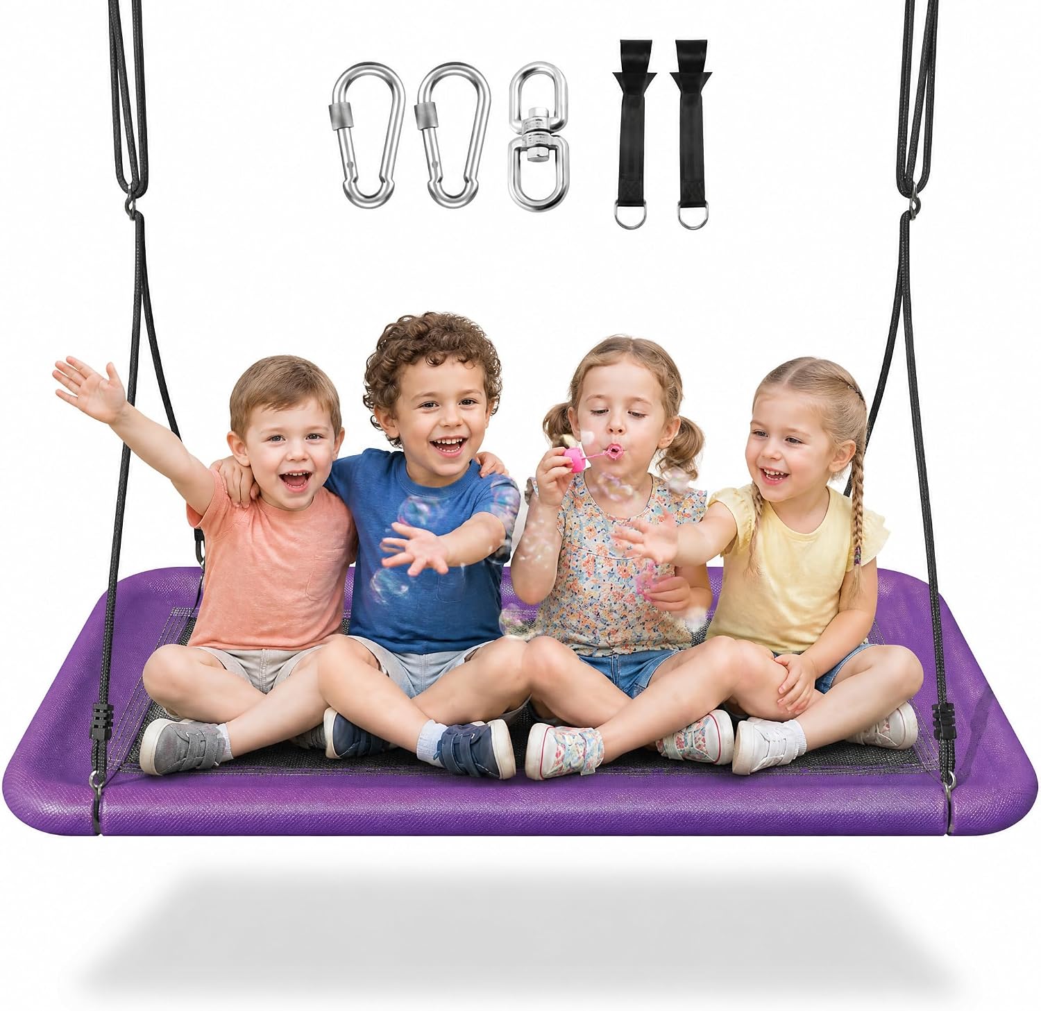 Everyfun Tree Swing for Kids and Adults, 60 Waterproof Rectangle Platform Swing, 700lbs Heavy Duty with Adjustable Straps, Purple