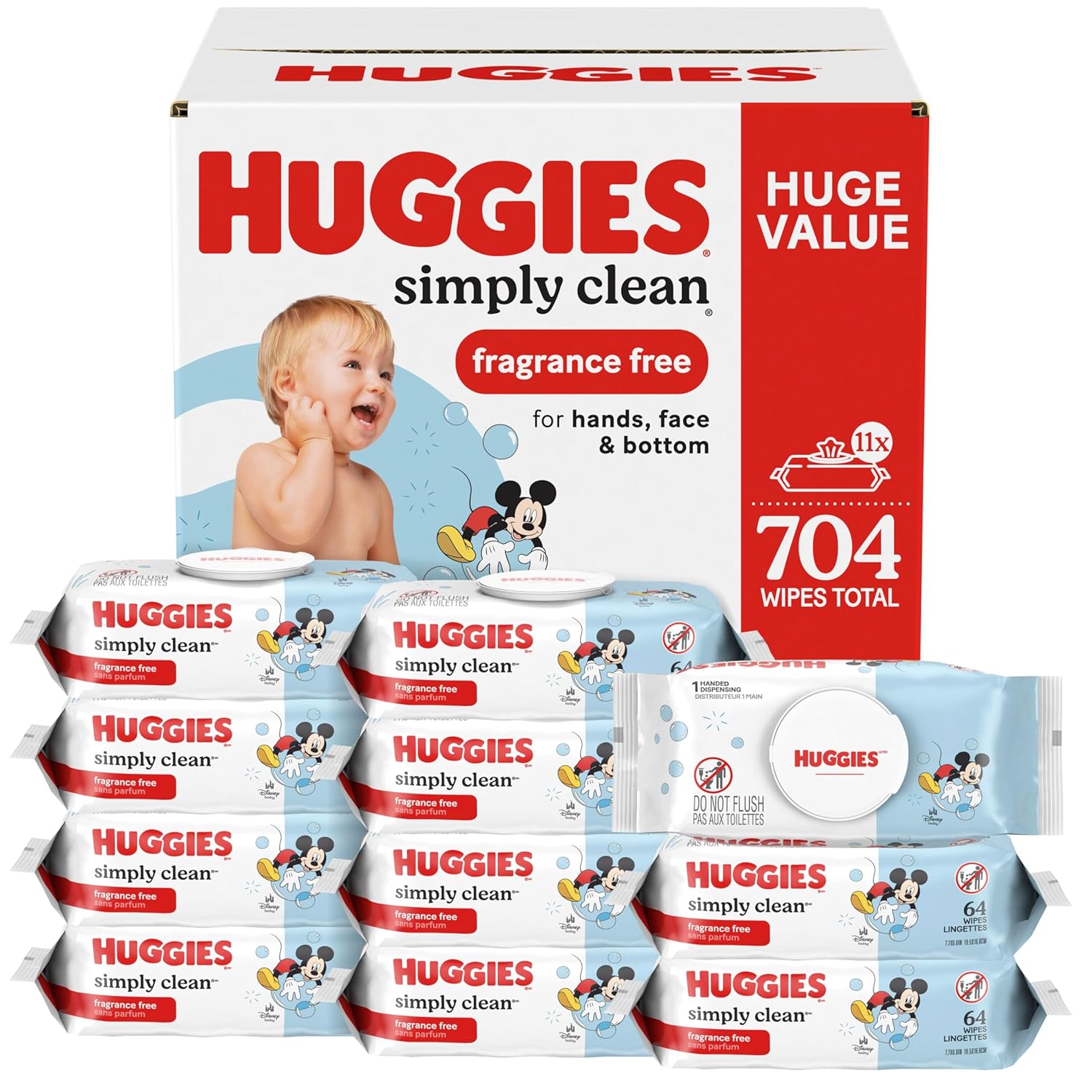 Huggies Simply Clean Baby Wipes, Unscented, 11 Packs, 704 Wipes