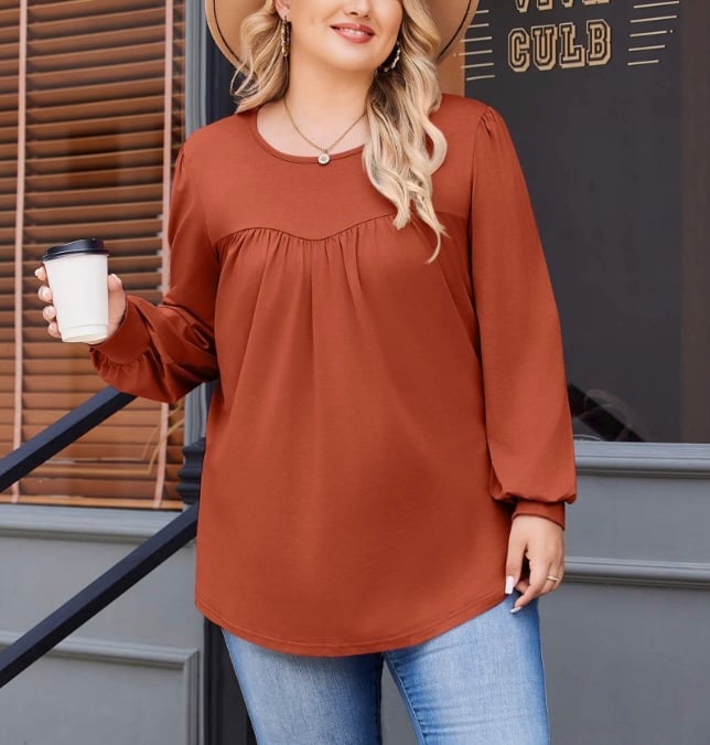 IN'VOLAND Womens Plus Size Long Sleeve Tops