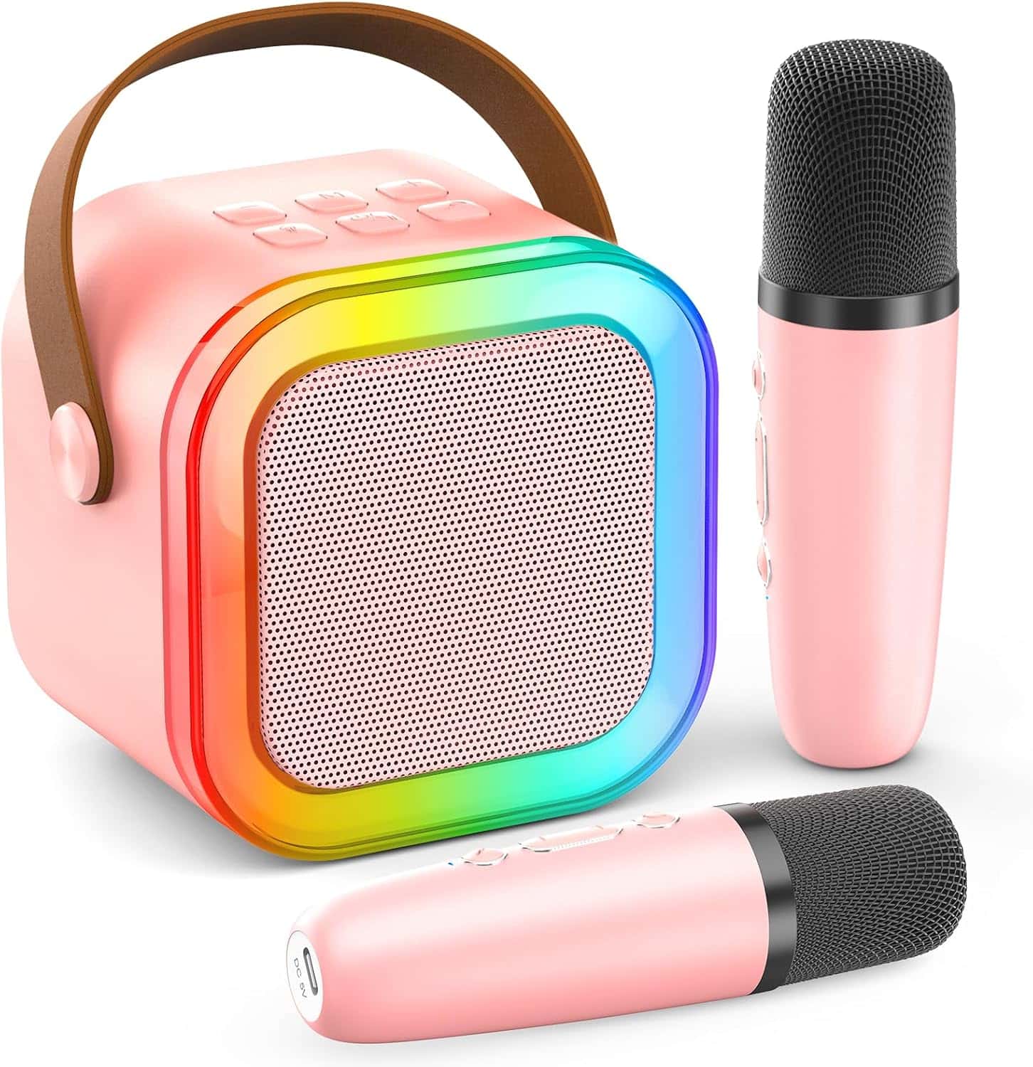 Karaoke Machine for Kids Adults, Portable Bluetooth Mini Karaoke Microphone Singing Speaker with 2 Mic and Light,Toys for All Smartphones,Birthday, Family,Home Party (Pink) Karaoke Machine for Kids Adults, Portable Bluetooth Mini Karaoke Microphone Singing Speaker with 2 Mic and Light,Toys for All Smartphones,Birthday, Family,Home Party (Pink)