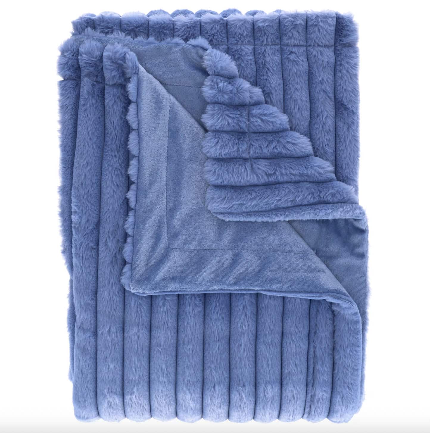 Mainstays Channel Faux Fur Blanket, Blue Jewel, Full:Queen, 86 in x 90 in