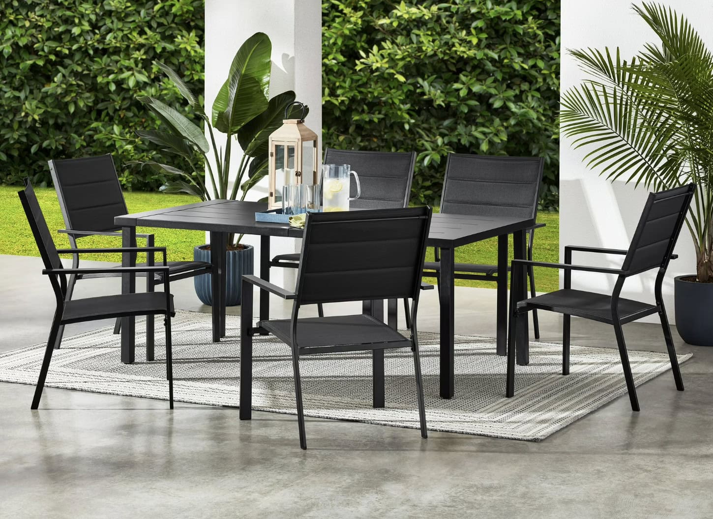 Mainstays Dashwood 7 Piece Steel Outdoor Dining Set, Black Mainstays Dashwood 7 Piece Steel Outdoor Dining Set, Black