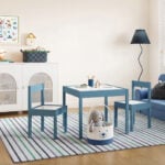 Mainstays Kids 3 Piece Dry Erase Activity Table and Chair Set for Learning, Drawing & Creative Play, Blue