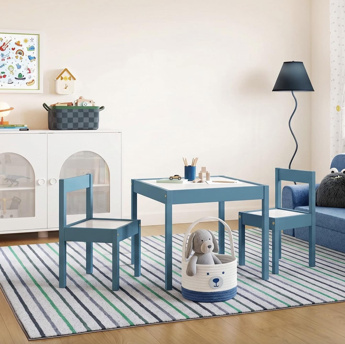Mainstays Kids 3 Piece Dry Erase Activity Table and Chair Set for Learning, Drawing & Creative Play, Blue Mainstays Kids 3 Piece Dry Erase Activity Table and Chair Set for Learning, Drawing & Creative Play, Blue