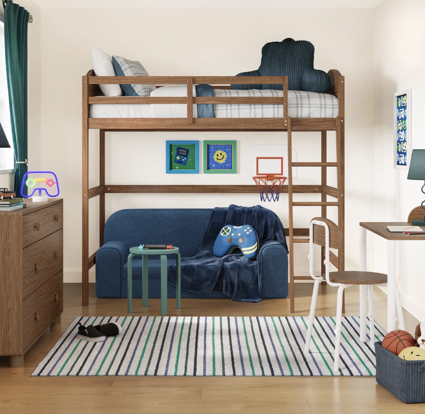 Mainstays Kids Twin Wood Loft Bed, Warm Walnut Mainstays Kids Twin Wood Loft Bed, Warm Walnut