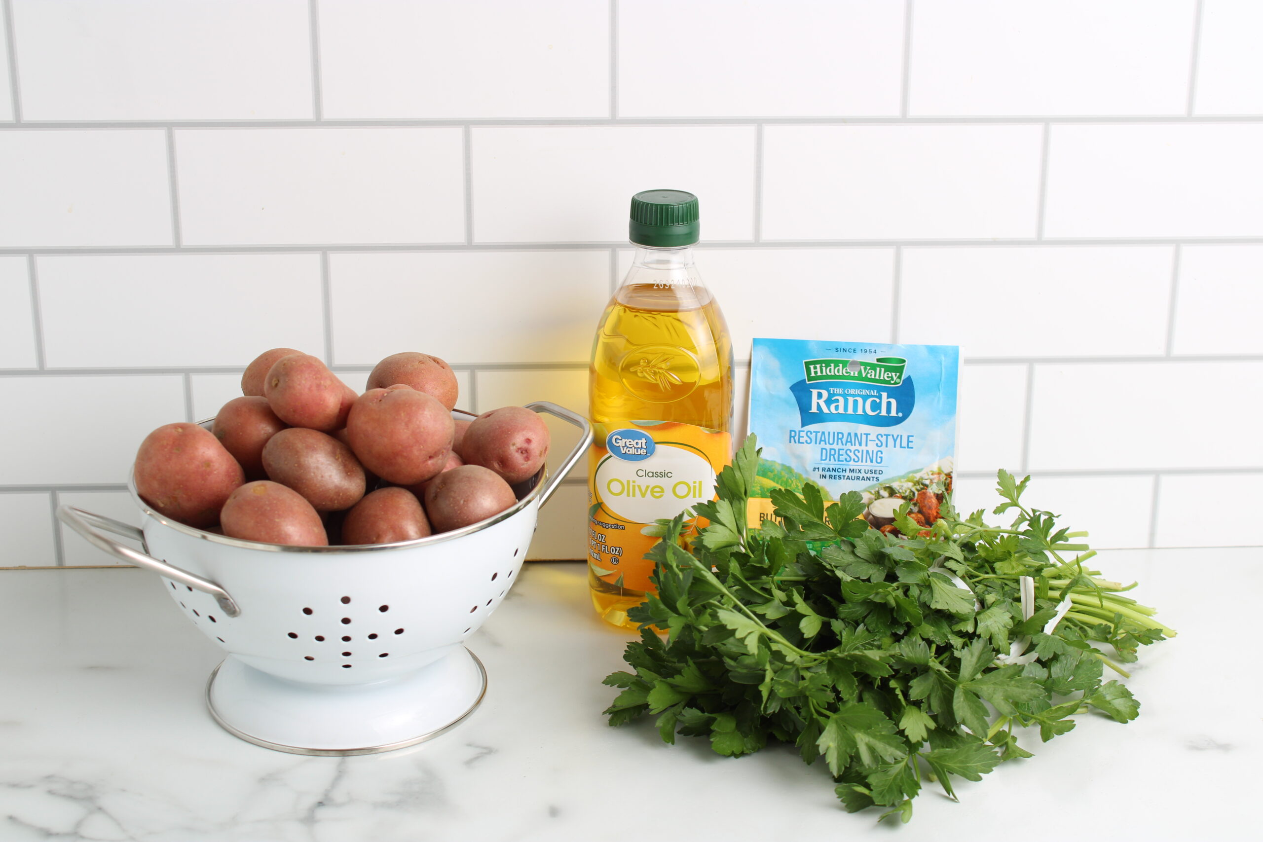 Ranch Roasted Red Potatoes Ingredients 1 Ranch Roasted Red Potatoes Ingredients on countertop