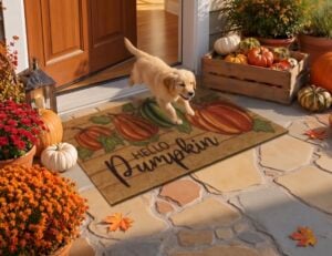 U'Artlines Fall Hello Pumpkin Low Pile Front Door Mat