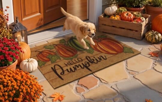 U'Artlines Fall Hello Pumpkin Low Pile Front Door Mat