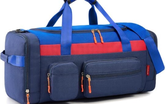 WOOMADA Kids Travel Bag with Shoe & Wet Pockets, Carry On Duffle Bag for Overnight Trips, Sports, School(red:blue)