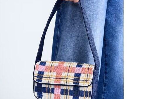 plaid beaded purse