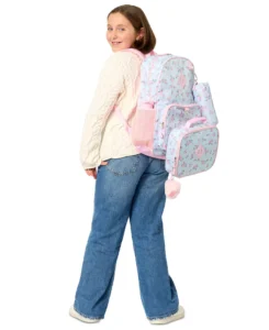 rainbow sugar Girls' Floral Backpack, Lunch Box, Pencil Case, Water Bottle and Carabiner, 5 Piece Set
