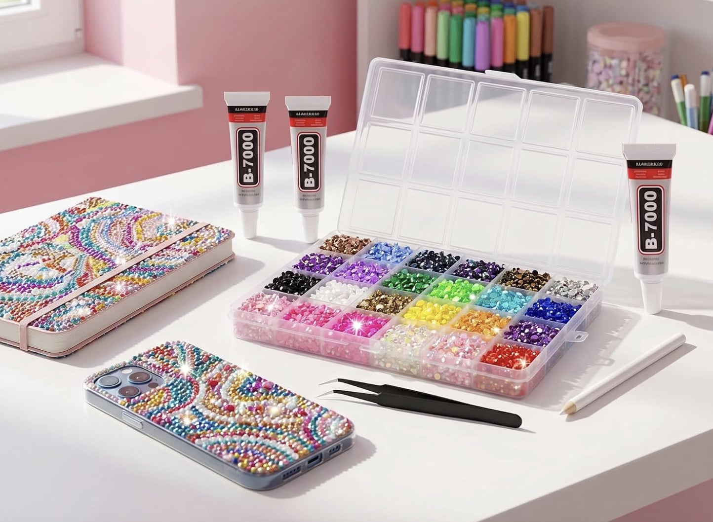 40 Colors Jelly Rhinestones, 3mm Multicolor Resin Flatback Gems | For Bedazzling & Diamond Art, Bedazzler Kit with 3Pcs 10ml B7000 Jewelry Glue, For Crafting Book Nail Art