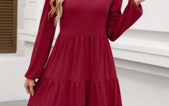 ANRABESS Womens Fall Long Sleeve V Neck Casual Short Dress
