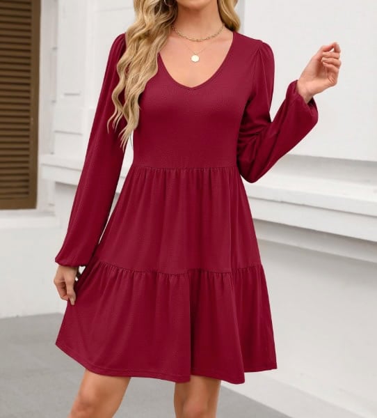ANRABESS Womens Fall Long Sleeve V Neck Casual Short Dress ANRABESS Womens Fall Long Sleeve V Neck Casual Short Dress