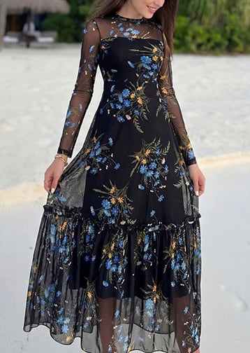 BTFBM Boho Mesh Long Sleeve Dress