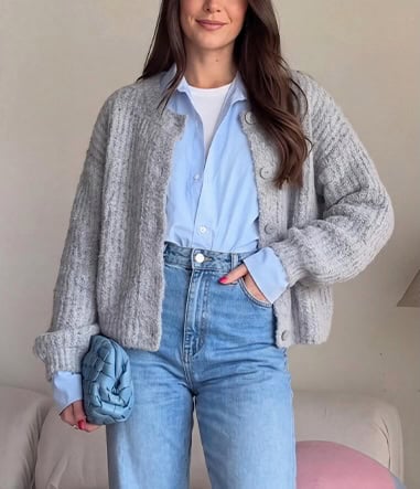 BTFBM Women Chunky Knit Cropped Cardigan Sweater