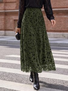 BTFBM Womens Floral Mesh Maxi Skirt