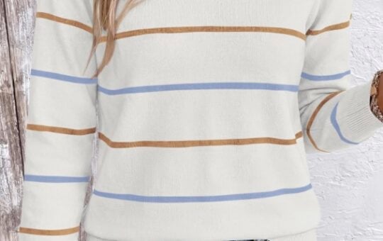BTFBM Womens Sweaters Striped Pullover Tops