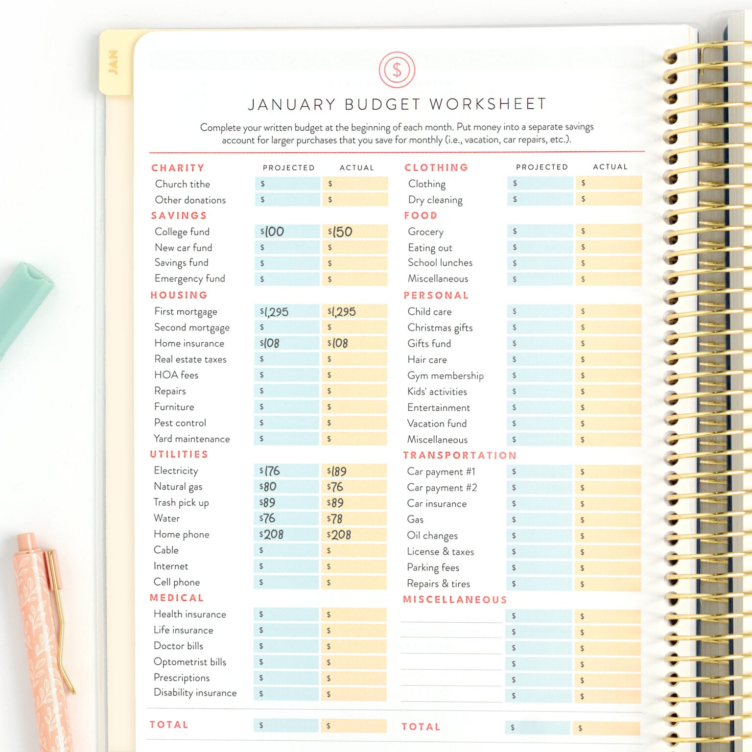 Blue Floral Home Planner 2027 PAGES 028 CREAM