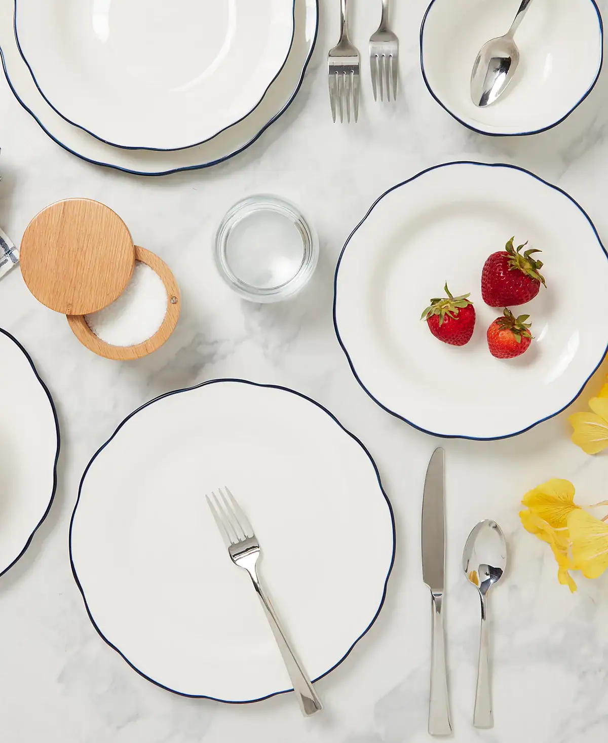Blue Rim Scalloped 12 Pc. Dinnerware Set, Service for 4