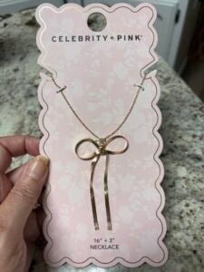 Celebrity pink bow necklace