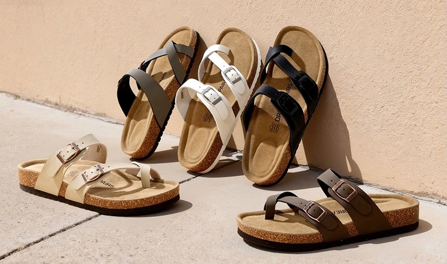 DREAM PAIRS Women's Leather Cork Footbed Summer Sandals DREAM PAIRS Women's Leather Cork Footbed Summer Sandals