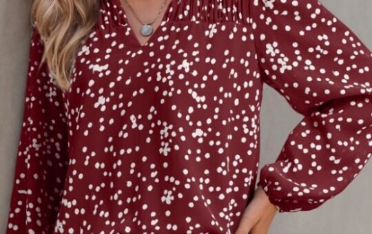 Dokotoo Women's Casual V Neck Alicia Floral Print Smocked Long Sleeve Chiffon Top