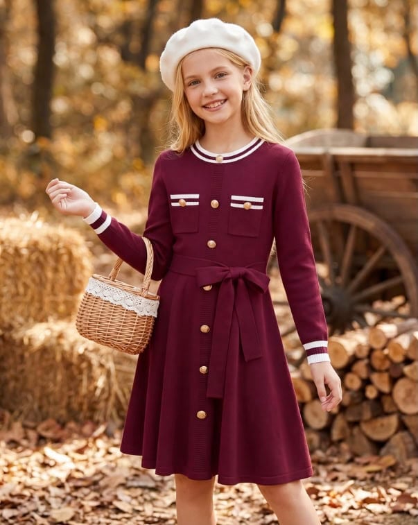 Dolxico Girls Sweater Fall Winter Dress Long Sleeve Knit Dress