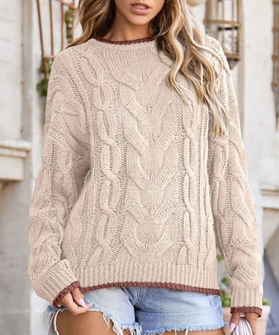 EVALESS Womens Sweaters Cable Knit Chunky Pullover Top EVALESS Womens Sweaters Cable Knit Chunky Pullover Top