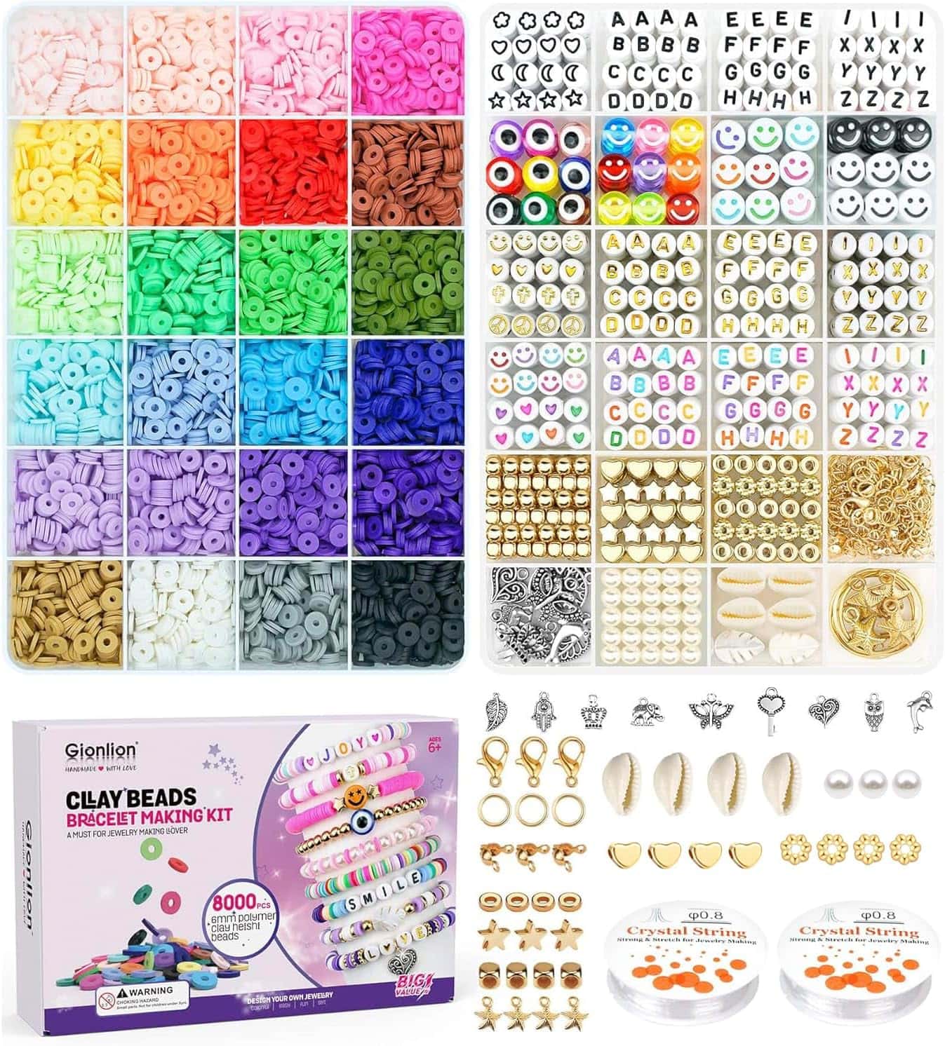 Gionlion Clay Beads Bracelet Making Kit, Pack 2 Boxes Preppy Letter Spacer Beads and Charms Kit for Friendship Jewelry Making, Arts and Crafts Gifts for Girls Ages 8 12