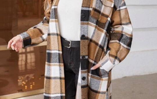 IN'VOLAND Womens Plus Size Flannel Plaid Shirt Shacket
