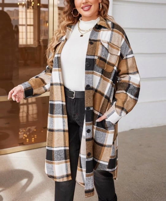 IN'VOLAND Womens Plus Size Flannel Plaid Shirt Shacket