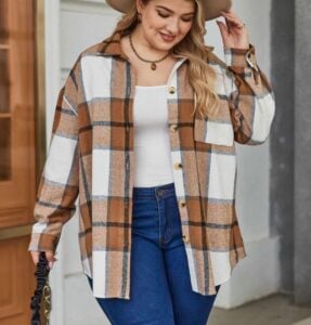 IN'VOLAND Women's Plus Size Plaid Shacket