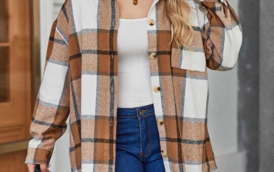 IN'VOLAND Women's Plus Size Plaid Shacket