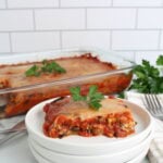 Lightened Up Eggplant Parmesan finished on plate