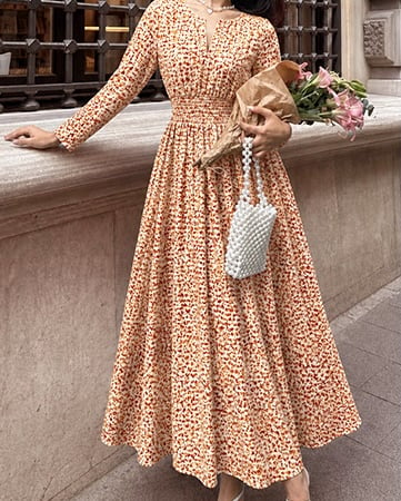 OFEEFAN Fall Boho Floral Long Sleeve Maxi Dress OFEEFAN Fall Boho Floral Long Sleeve Maxi Dress
