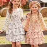 XiaoMoSha Girls Long Sleeve Fall Floral Dress
