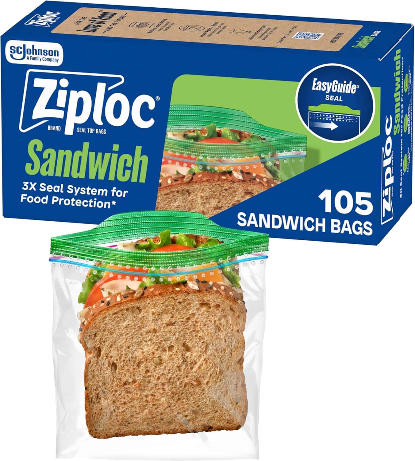 Ziploc Sandwich and Snack Bags, Easy Open and Close, Plastic Food Storage Bags, 105 Bags Total Ziploc Sandwich and Snack Bags, Easy Open and Close, Plastic Food Storage Bags, 105 Bags Total