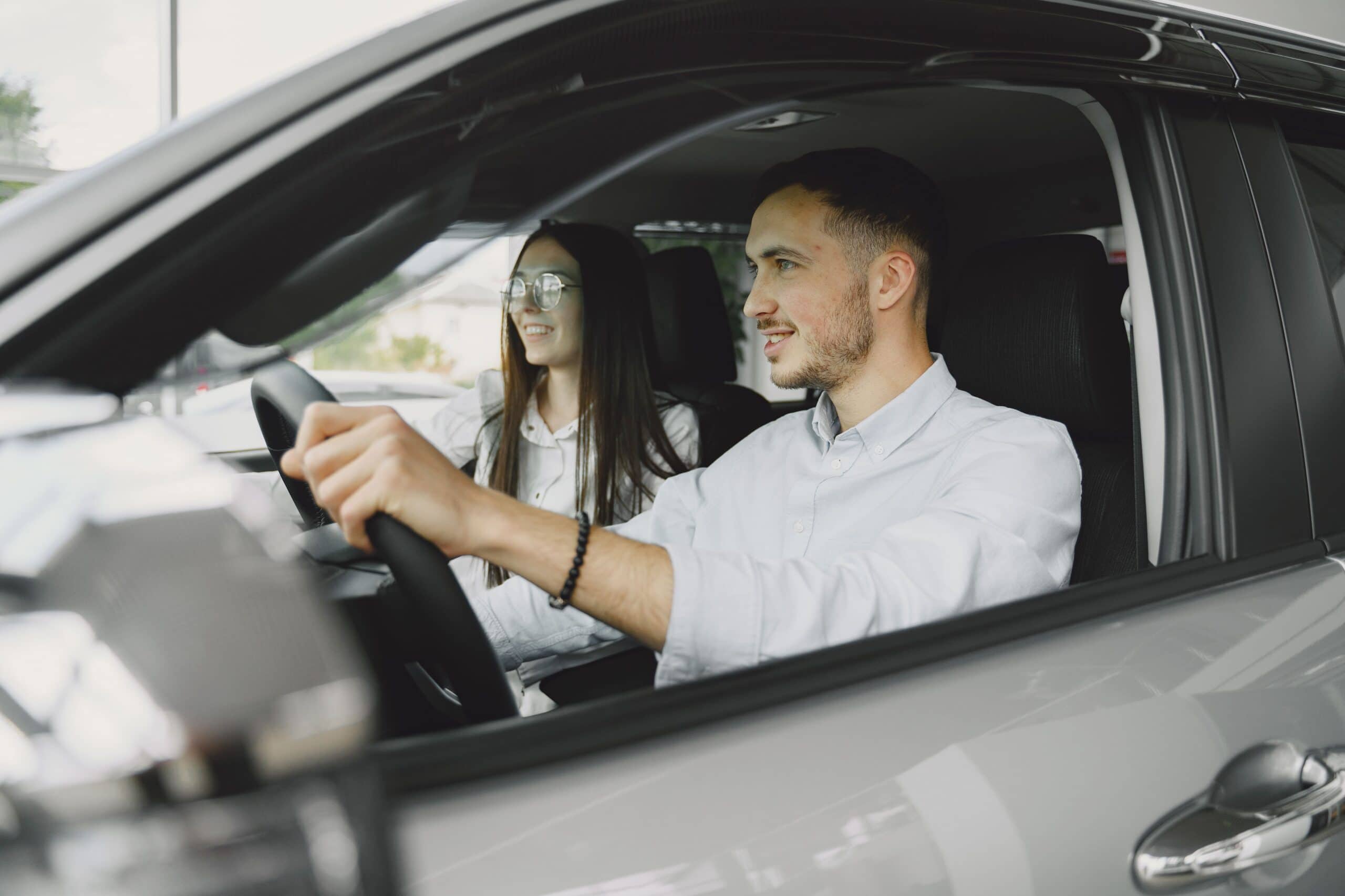 Family driving in a car
