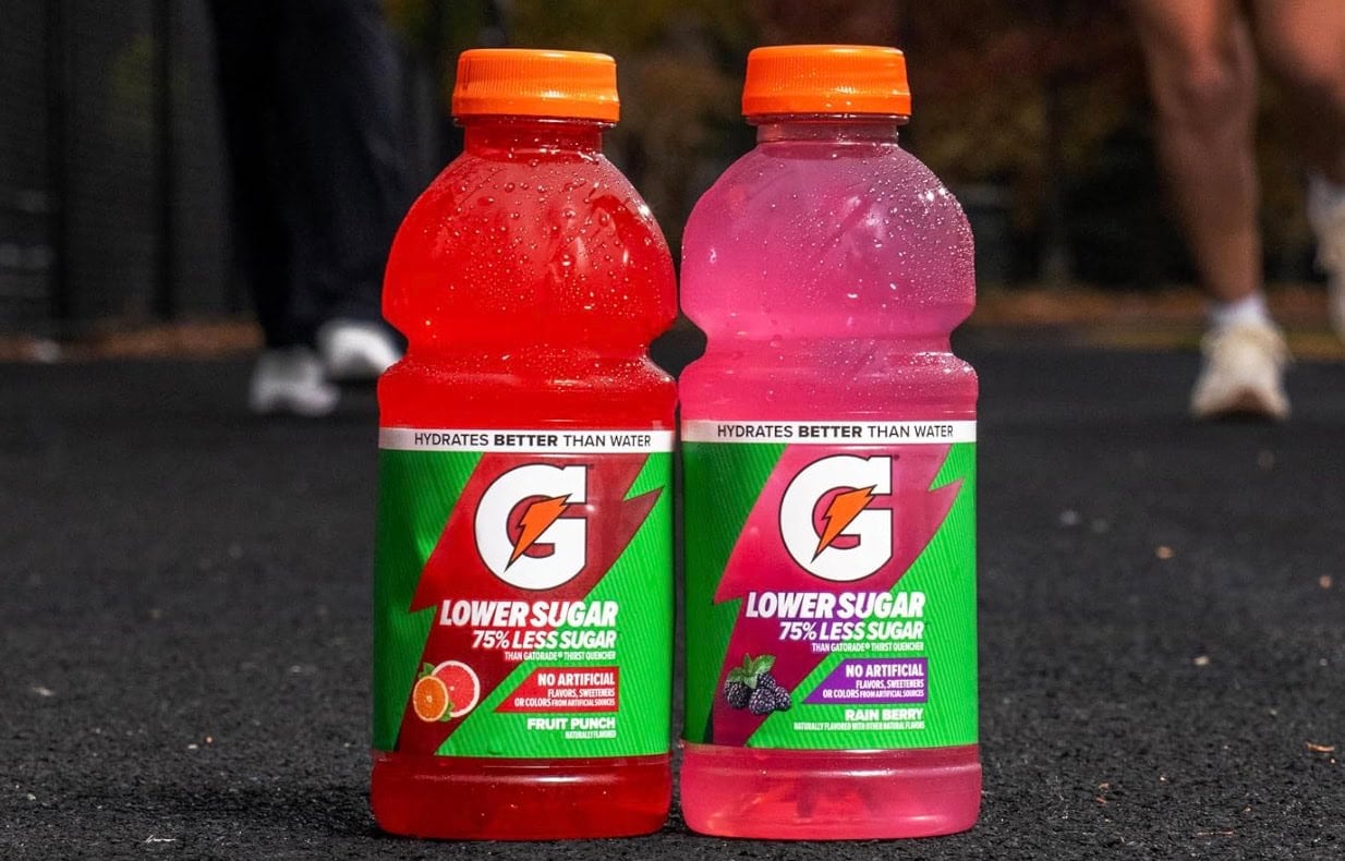 gatorade lower sugar 20 oz fruit punch and rain berry