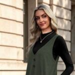 ofeefan 2 piece long sleeve fall dress with pockets green