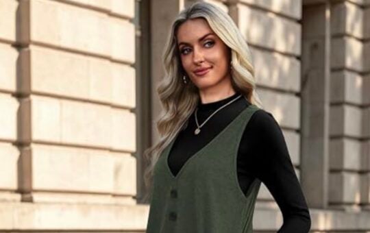 ofeefan 2 piece long sleeve fall dress with pockets green