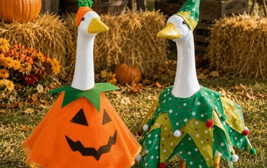 2 Set Porch Goose Halloween Outfit and Christmas Goose Outfit for 23 Geese 2