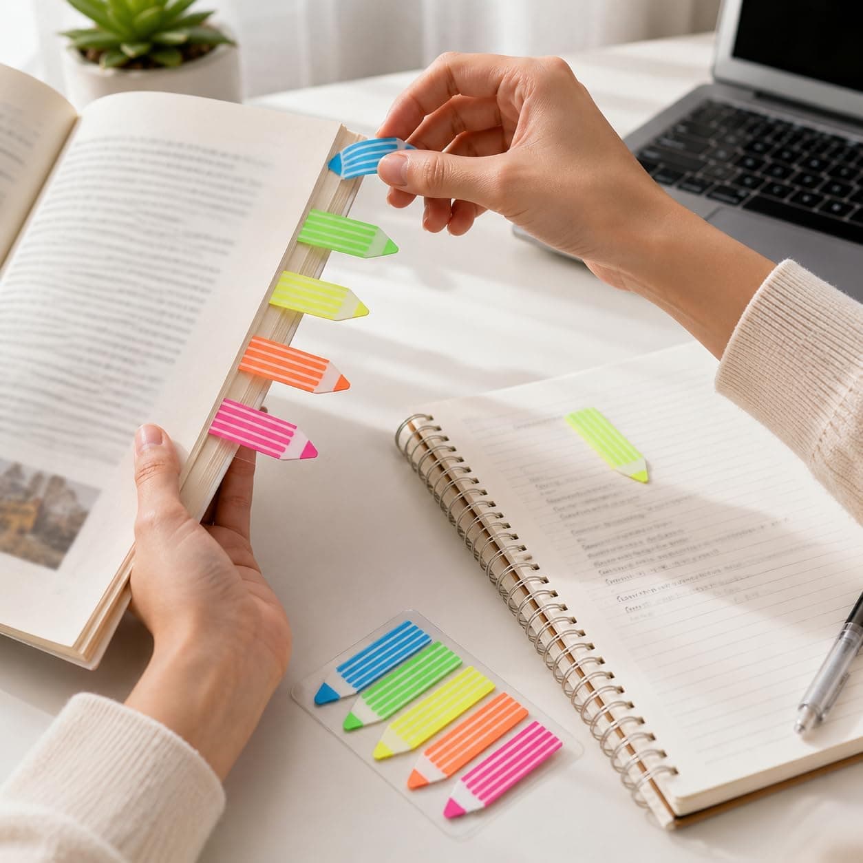 5 Color Pencil Sticky Tabs, Cute Page Markers for Books, School, Study, Notes, Reading, Planners and Office 5 Color Pencil Sticky Tabs, Cute Page Markers for Books, School, Study, Notes, Reading, Planners and Office