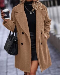 BTFBM Women Faux Fur Coats Lapel Fleece Sherpa Jacket